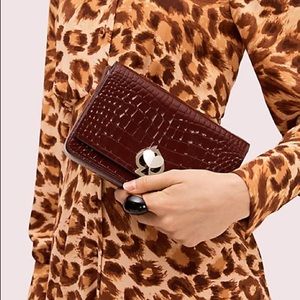 Kate Spade Romy Croc-embossed Chain Wallet in Cherrywood